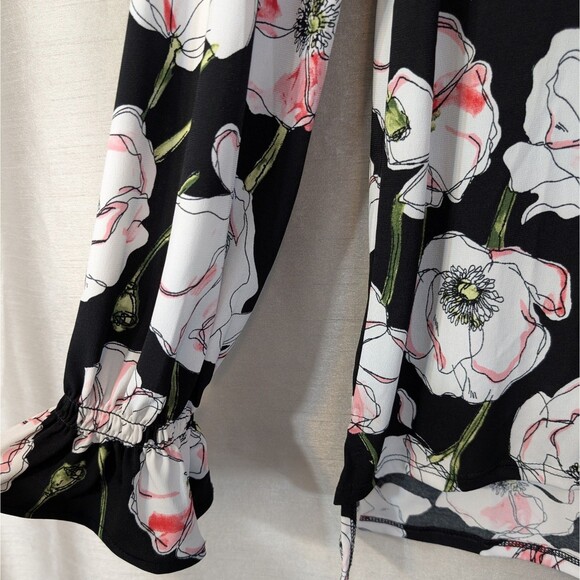 Ellen Tracy Women's Size SMALL Floral Blouse Ruffled Long Sleeve Elegant Top NEW - Picture 12 of 15